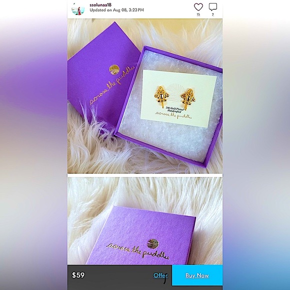 24 karat gold plated turtle earrings hand crafted pierced across the puddle - Picture 8 of 11